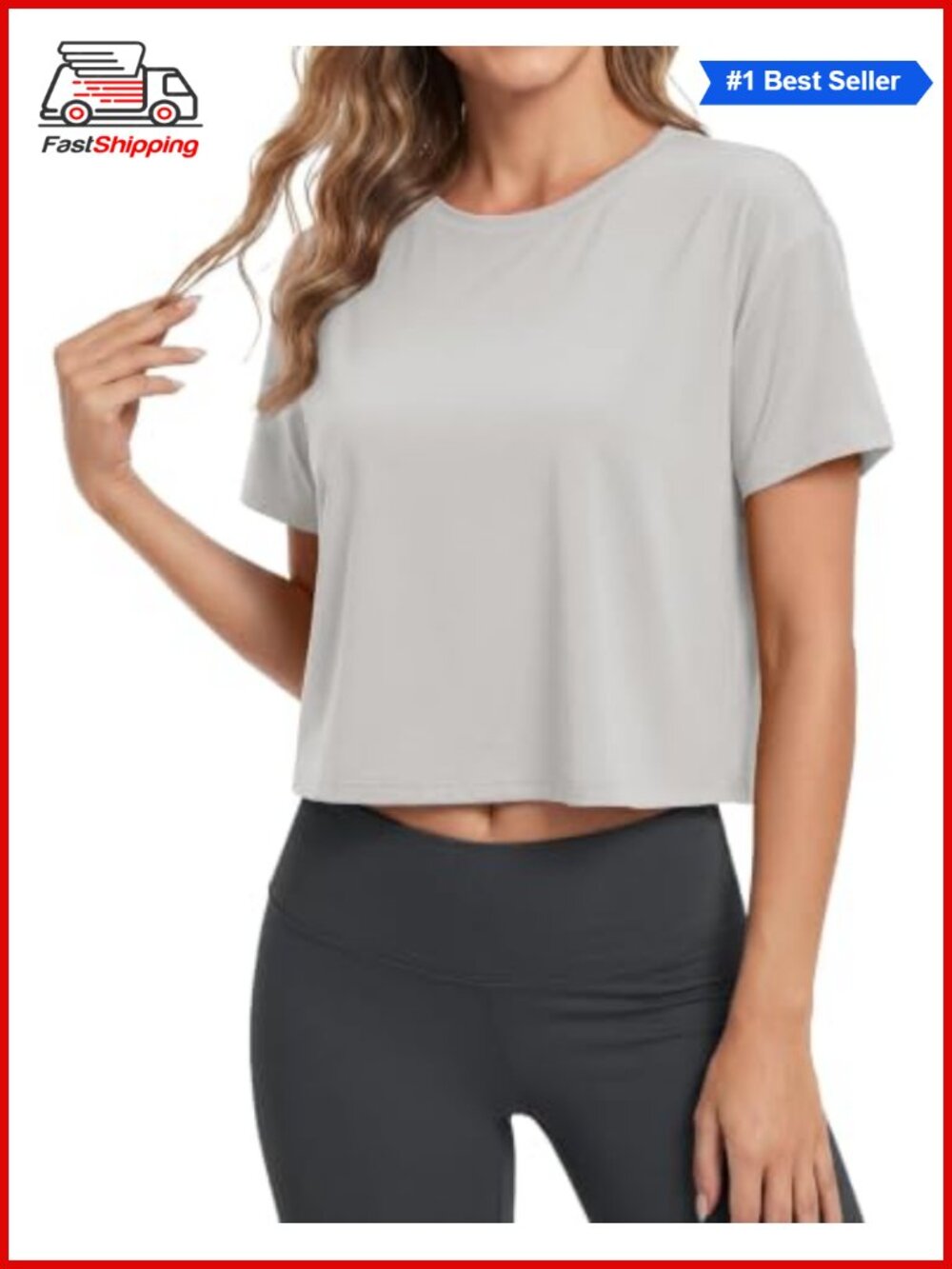 ✨MAGCOMSEN Womens Crop Top Workout Boxy Short Sleeve Crew Neck Tee